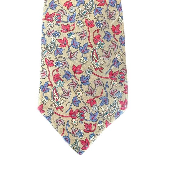 Oleg Cassini Silk Tie 56in Tan Floral Paisley Retro Style - Picture 2 of 7